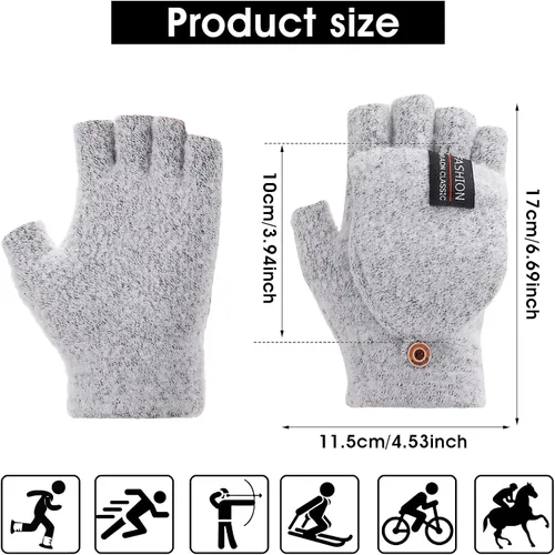 Vista 11 de THINP Guantes sin dedos para mujeres y hombres, guantes de invierno, guantes de lana cálida de punto sin dedos con tapa, guantes convertibles
