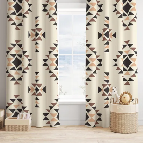 Vista 16 de YCness Cortinas aztecas para dormitorio, decoración geométrica étnica del suroeste para sala de estar, diseño tribal bohemio de elefante nativo