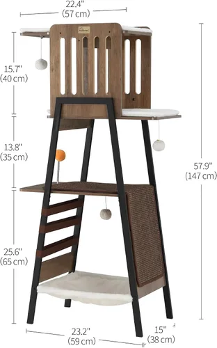 Vista 5 de FourFurPets Árbol Moderno para Gatos, Torre para Gatos de 58 Pulgadas para Gatos Grandes, Árbol para Gatos Maine Coon con Tabla de Rascar, Percha