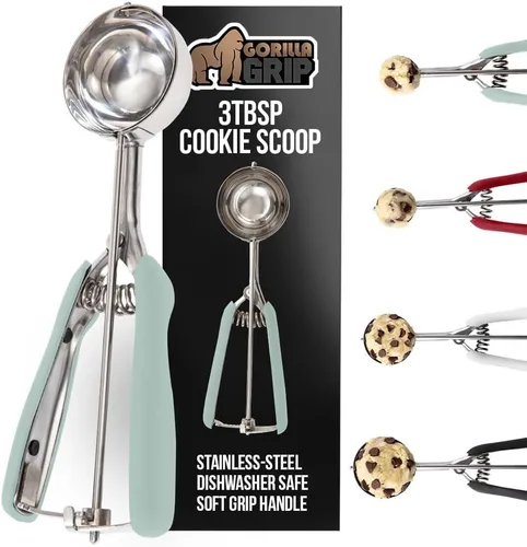 Vista 15 de GORILLA GRIP Cuchara para galletas de acero inoxidable sin BPA, cuchara #60 de 1 cucharada, mango de agarre suave, fácil liberación de alimentos