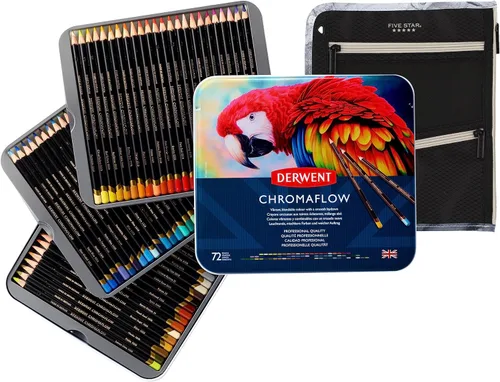 Vista 8 de Paquete de 12 lápices de colores Chromaflow de Derwent de 0.157 in de ancho (2305856) + bolsa con cremallera de cinco estrellas, bolsa para lápices