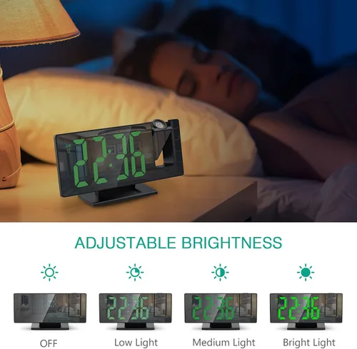 Vista 4 de ORIA Reloj despertador de proyección, reloj despertador electrónico LED, reloj despertador de escritorio con espejo de 7.8 pulgadas con temperatura