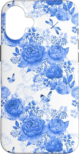 Vista 23 de Funda para iPhone 16 French Country Floral Azul Blanco Toile Grandmillennial Roses