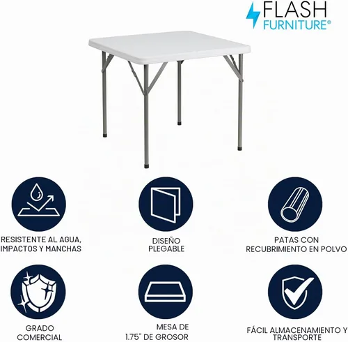 Vista 4 de Flash Furniture Mesas cuadradas de plástico plegables para eventos, juego de 12, color blanco granito