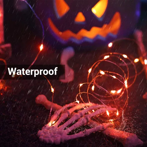 Vista 7 de BrizLabs Luces de hadas naranjas, paquete de 4 luces LED de Halloween de 19.47 pies, 60 luces LED naranjas de Halloween, 8 modos de batería, luz