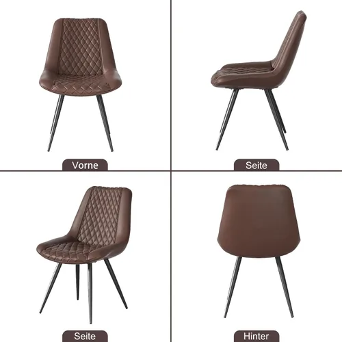 Vista 6 de Juego de 2 sillas de comedor, modernas sillas de salón de piel sintética sin brazos, asiento tapizado con respaldo alto y patas de metal resistentes