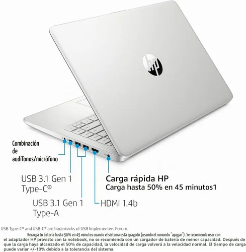Vista 5 de HP Laptop HD de 14", Intel Core i5-1035G1, gráficos Intel UHD, 8 GB SDRAM, SSD de 256 GB, plata natural, Windows 10