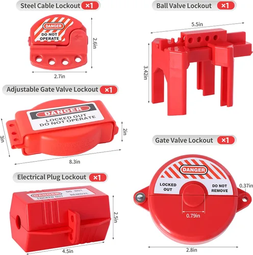 Vista 3 de Kit de etiquetado de bloqueo de 73 piezas que cumple con OSHA, kit de seguridad Loto con candados, cerrojos de bloqueo, etiquetas de loto