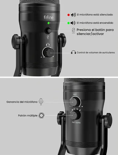 Vista 3 de FIFINE - Micrófono USB de estudio de grabación para computadora Micrófono de podcast para PC, PS4, Mac con botón de silencio y conector