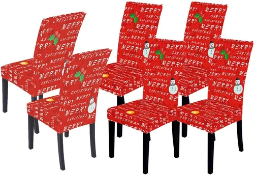 Vista 25 de XMNTG Juego de 6 fundas para sillas de Navidad, con estampado de ciervos, decoración de Navidad, fundas extraíbles para sillas antideslizantes Negro