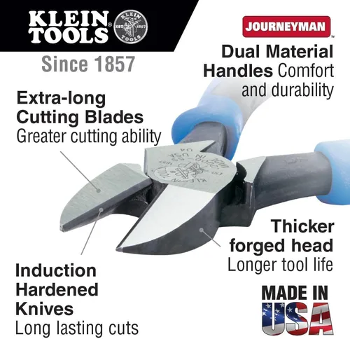 Vista 2 de Klein Tools Alicates J2000-59, fabricados en EE. UU., Alicates de corte diagonal con diseño de alto apalancamiento, cabeza más grande y cuchillas
