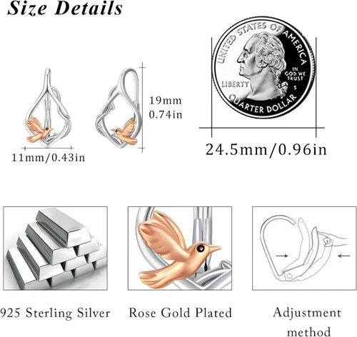 Vista 5 de AOVEAO Aretes de plata de ley 925 con diseño de tortuga, elefante, colibrí, flamenco, con diseño de animales, hipoalergénicos, joyería diaria