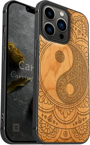 Vista 16 de Carveit Funda magnética de madera para iPhone 13 [madera natural y TPU suave negro] Funda protectora de madera única y elegante a prueba de golpes
