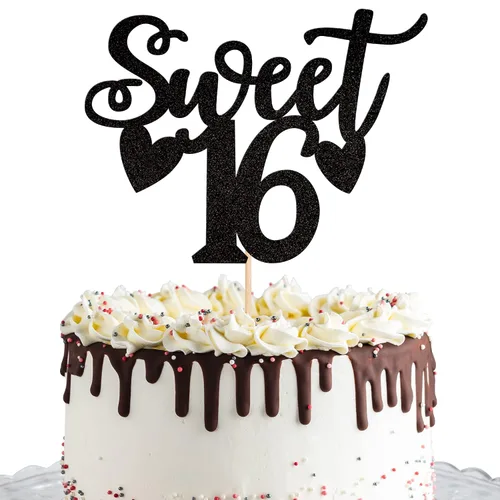 Vista 9 de 1 pieza de decoración de pastel de 16 años con purpurina de luna y estrella de luna feliz 16 cumpleaños, decoración para tartas de cumpleaños de 16