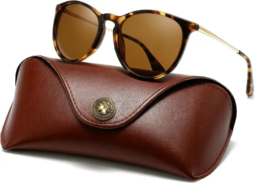 Vista 7 de SUNGAIT Gafas de sol redondas vintage prémium para mujeres y hombres Gradiente ámbar/marrón