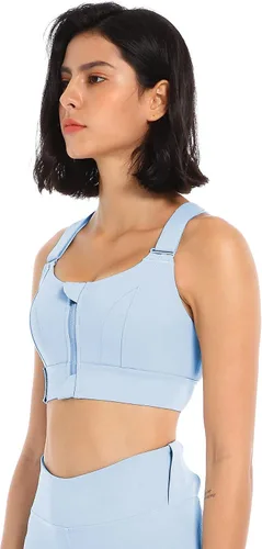 Vista 6 de Sujetador deportivo para mujer, yoga, entrenamiento, alto impacto, cierre frontal, sin mangas, tirantes ajustables, sostén de espalda cruzada