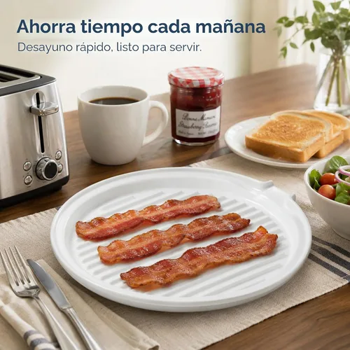 Vista 9 de ONEMORE Bandeja para Tocino de Microondas con Tapa Cocinador de Tocino de Cerámica Rejilla para Carne para Cocinar en Horno Fabricante de Tocino