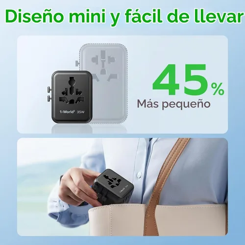Vista 3 de MOMAX Adaptador de viaje universal Mini 35W Adaptador de corriente de Negro