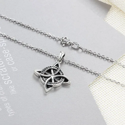 Vista 5 de Collar con colgante de nudo celta de plata de ley 925, joyería de moda para mujer, cadena Rolo de 18 pulgadas