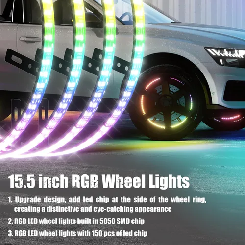 Vista 7 de Luces de rueda SUNPIE para camiones, luz de borde RGB secuencial universal de 15.5 pulgadas para automóvil - Luz de giro de ángulo amplio, luz