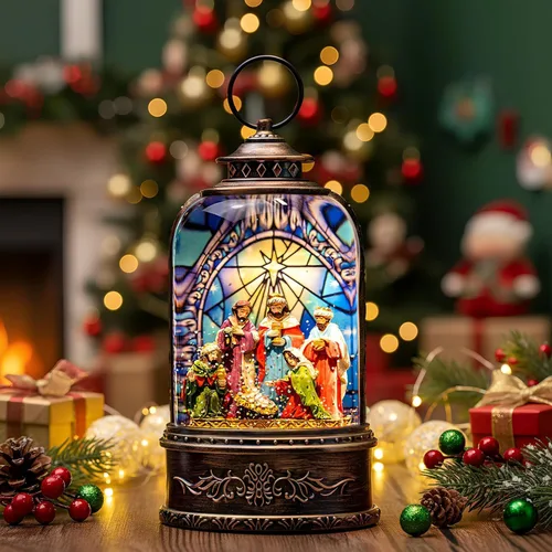 Vista 13 de Linterna de globo de nieve de Navidad con agua con escena de jengibre, funciona con batería o USB, luz musical iluminada, decoración festiva