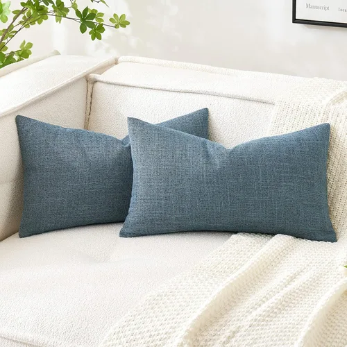 Vista 33 de MIULEE - Paquete de 2 fundas de almohada decorativas de lino de arpillera costera, estilo granja, para sofá, coche, sillón, dormitorio, sala de Azul