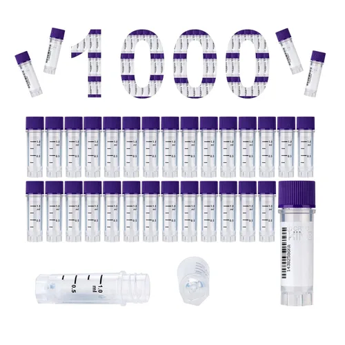 Vista 52 de Cryoviales de 0.0 fl oz, 25Pcs Cryotubes con código de barras lateral, frascos de esterilización con rosca externa, tubos de muestra con tapas Azul