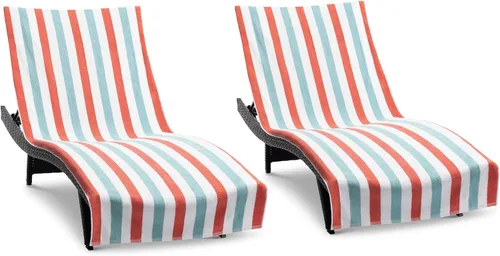 Vista 14 de Arkwright Cabo Funda para Tumbona - Paquete de 2 - Toalla de cabaña de algodón suave a rayas con soporte para bolsillo para silla de playa/piscina