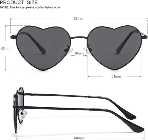 Vista 6 de Gafas de sol polarizadas en forma de corazón para mujer, marco de metal, bonitas y encantadoras, 100% protección UV