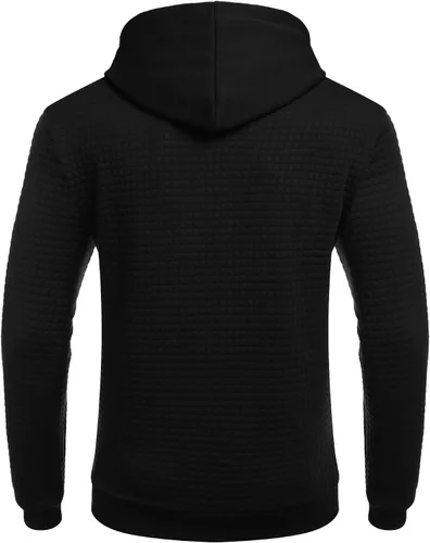 Vista 4 de COOFANDY Sudadera con capucha para hombre, de manga larga, a la moda, para gimnasio, atlética, a cuadros, jacquard, con bolsillo
