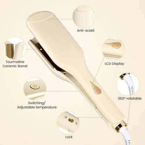 Vista 6 de GREEN BREATH Rizador de pelo rizador – rizador ondulado de 1.25 pulgadas con rizador de pelo antiquemaduras, herramienta de rizador de pelo iónico