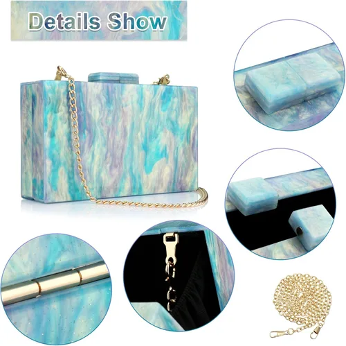 Vista 3 de YYW Monederos de mano de acrílico para mujer de boda bolso cruzado de noche multicolor con cadena desmontable
