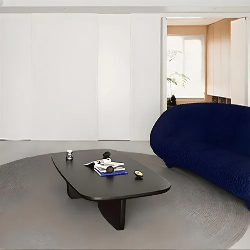 Vista 3 de Mesa de café rectangular de madera rústica, mesa de cóctel rectangular de madera con 2 patas, casa de campo simple y moderna para sala de estar Negro