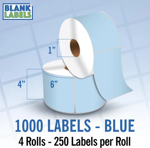 Vista 20 de Blank Labels Etiquetas en rollo de transferencia térmica directa de 4 x 6 pulgadas, 290 azules Núcleos de 3 pulgadas con Perfs Easy Tear