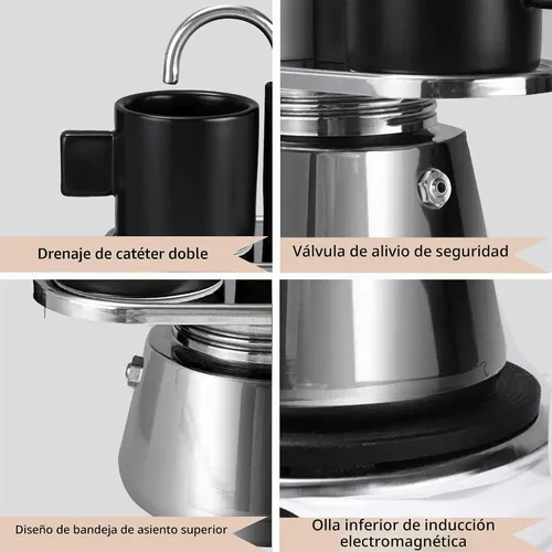 Vista 7 de Olla de Moka de Acero Inoxidable, Cafetera de Espresso de 2 Tazas para Estufa con Doble Boca, Fácil de Operar, Prepara Café Rápidamente, Olla