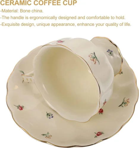 Vista 3 de Taza de té, tazas de café, taza de café, 1 juego de tazas de té y platillos de porcelana, tazas de té de porcelana de estilo europeo con platillo
