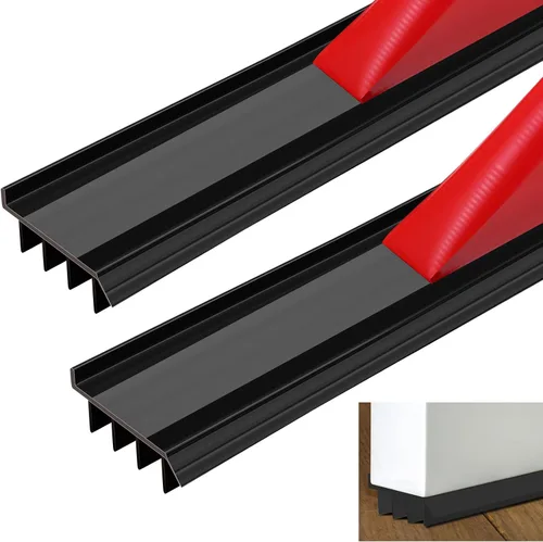 Vista 10 de 2 unidades de 3 pies de base de puerta de vinilo con cinta adhesiva autoajustable, tira de agua debajo de la base de la puerta con tapa para goteo