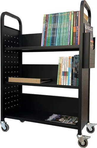 Vista 11 de Workington Carrito de libros con 3 estantes planos, carrito de libros de biblioteca con ruedas giratorias bloqueables 3001, verde manzana Manzana