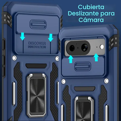 Vista 2 de DEERLAMN Funda para Google Pixel 8 con cubierta deslizante para cámara + protector de pantalla (1 unidad), anillo giratorio con soporte de grado