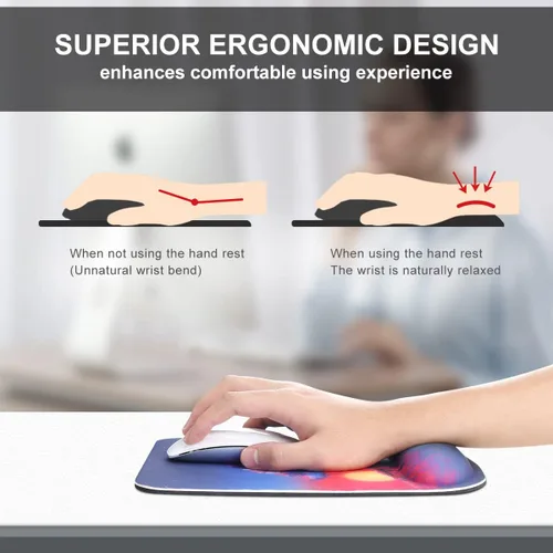 Vista 3 de Alfombrilla de mouse ergonómica para juegos con soporte de muñeca de espuma viscoelástica con base de poliuretano antideslizante para laptop, hogar