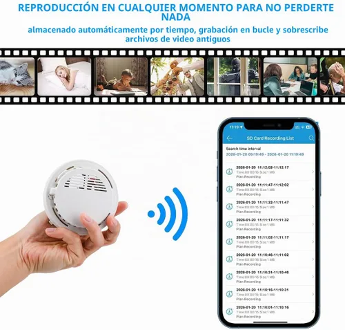 Vista 4 de Cámara con detector de humo 2K hecha a mano, 5000 mAh* 2 con detección de movimiento gran angular de 150°, visión nocturna, control remoto por