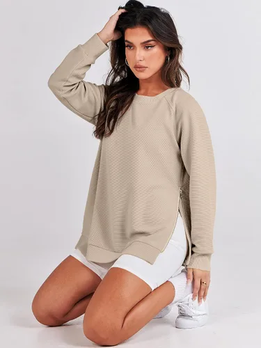 Vista 5 de ANRABESS Sudaderas de manga larga para mujer, cuello redondo, suave, con cremallera lateral, ropa 2023