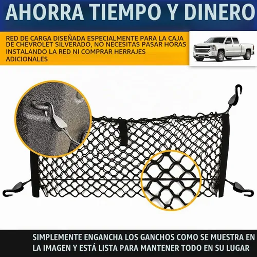 Vista 4 de Red de carga de malla estilo sobre para accesorios Chevy Silverado 2013-2026 – Organizadores y almacenamiento de maletero premium – Red de carga