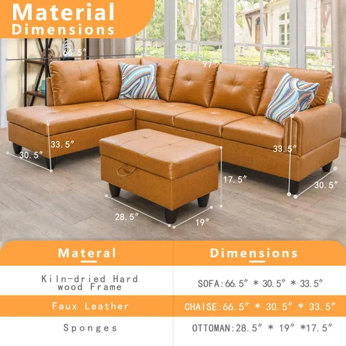 Vista 2 de A Ainehome Sofá seccional de sala de estar, juego de muebles de 97 pulgadas de ancho en forma de L, sofá pequeño para espacio pequeño, sofá de cuero