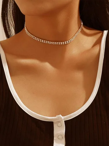 Vista 8 de Gargantilla de diamantes de imitación de plata brillante gargantilla de cristal pulsera de diamantes de imitación collar para mujer