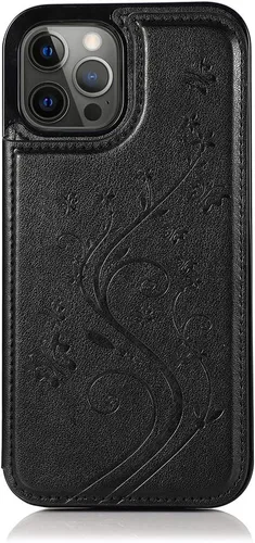Vista 7 de Asuwish compatible con iPhone 12 Pro Max caso 6.7 protector de pantalla de vidrio templado titular de la tarjeta de la cubierta de la cartera Flip