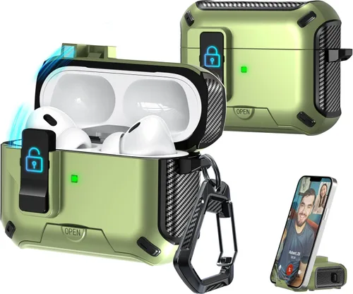 Vista 197 de R-fun Funda de carga compatible con AirPods de 2ª generación 2019, 1ª generación 2016, protección completa contra caídas, tapa desplegable