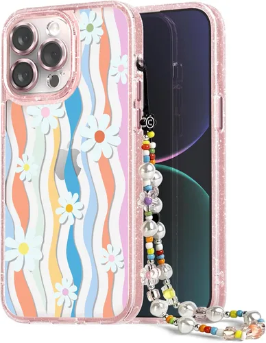 Vista 46 de Compatible para iPhone 13 Funda Bonita Estética - Funda para Teléfono Rosa con Purpurina con Protector de Cámara - Diseño de Cubierta