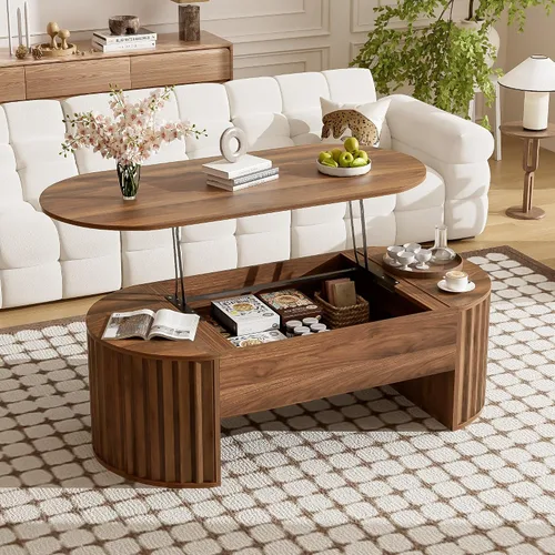 Vista 43 de Mesa de centro cuadrada de 31.5 pulgadas con tapa elevable y almacenamiento, mesas de centro modernas acanaladas con tapa elevable, mesa central