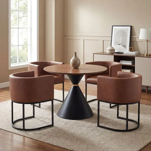 Vista 44 de HNY Silla de comedor moderna de mediados de siglo tapizada en forma de barril, negra, con brazos, silla de cocina y comedor de cuero, silla auxiliar